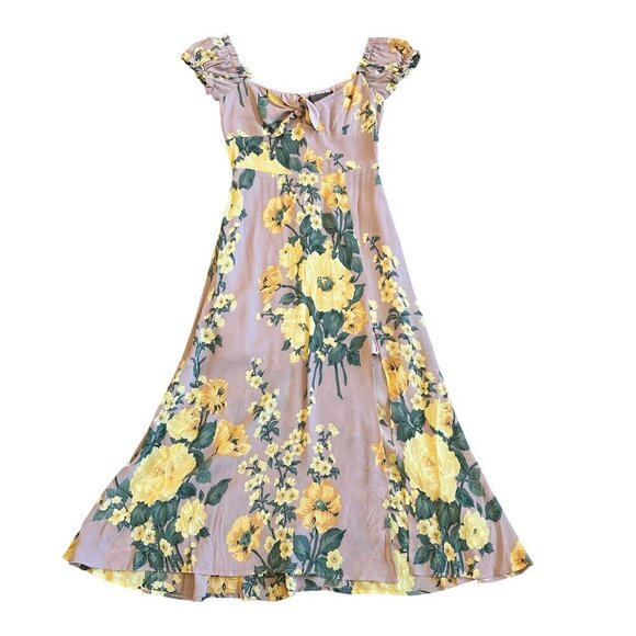 Reformation Cordelia Floral Print Dress Midi Length Slit Off-Shoulder Size 0 - Picture 1 of 12